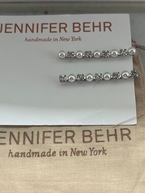 Jennifer Behr Zoe Pearl Rhinestone Silver Hair Bobby Pin Clip Set 2